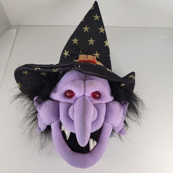 Animated Talking Witch Head Plush 14" Light Up Eyes Halloween Decoration Prop - Picture 5 of 16